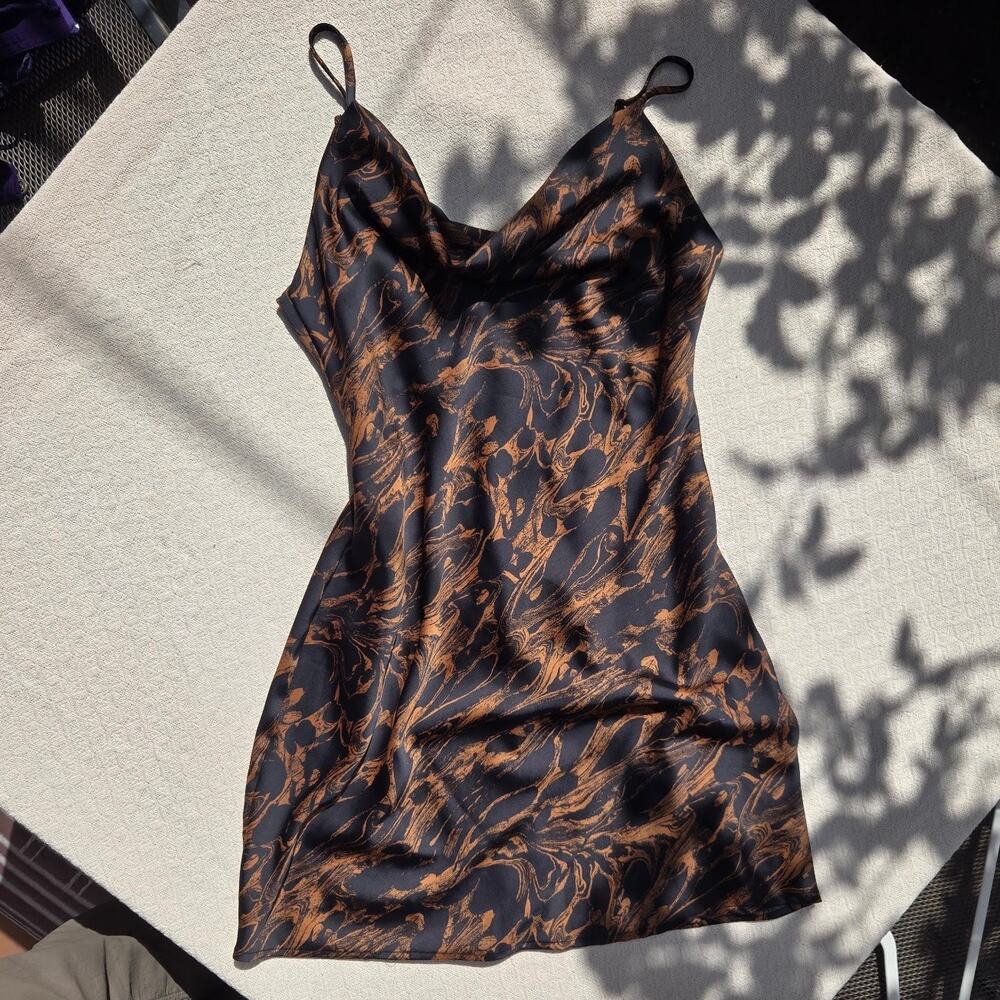 black copper marble print satin mini slip dress ♡